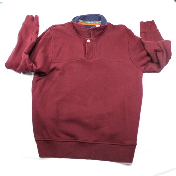 Orvis Mens Burgundy Pullover Sweatshirt L/G With Zip & Button Collar - Picture 1 of 9